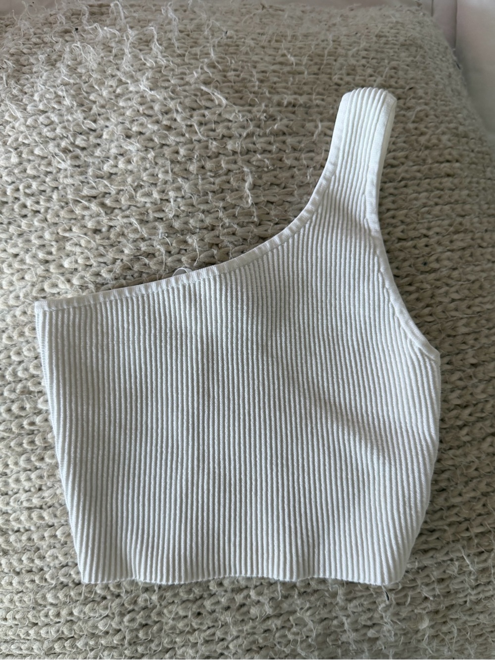 Aritzia One-Shoulder Ribbed Crop Top in White